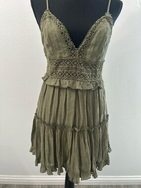 B Darlin Olive Green Crochet-Trim Mini Dress